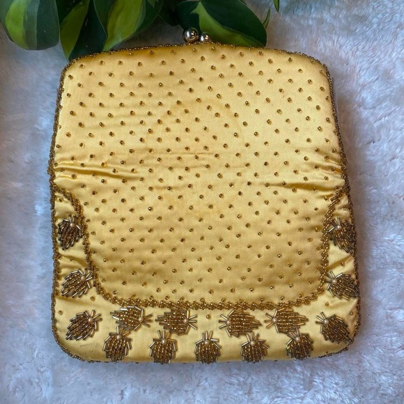 Vintage 60s Gold Beaded Clutch Purse - Picture 2 of 7